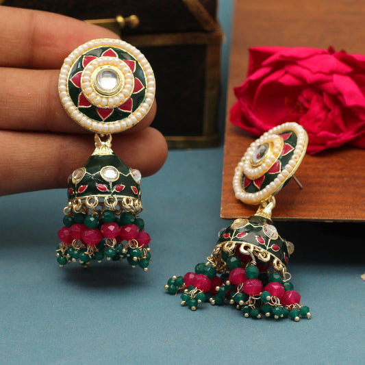 Green Color Meenakari Earrings (MKE1774GRN)