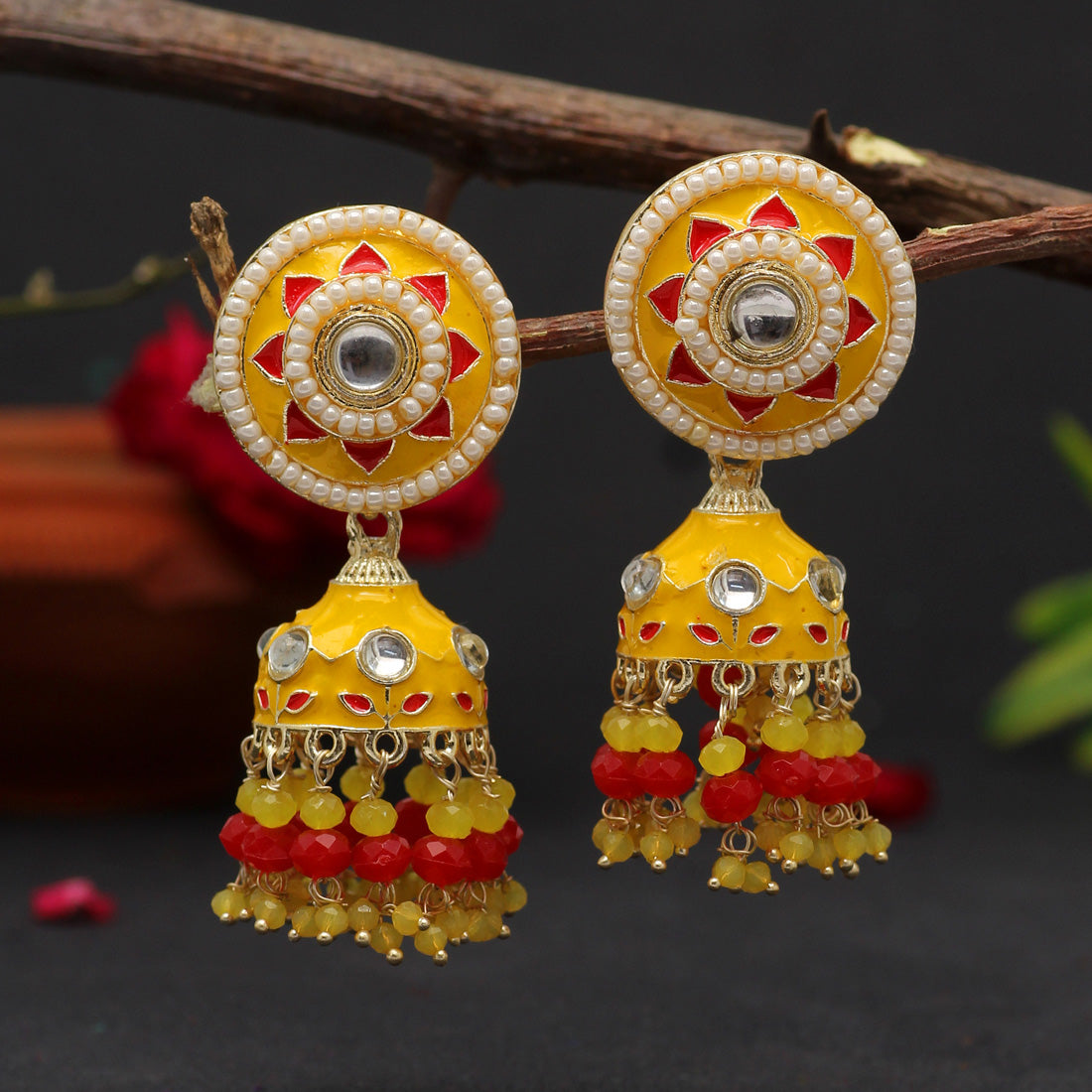 Yellow Color Meenakari Earrings (MKE1774YLW)