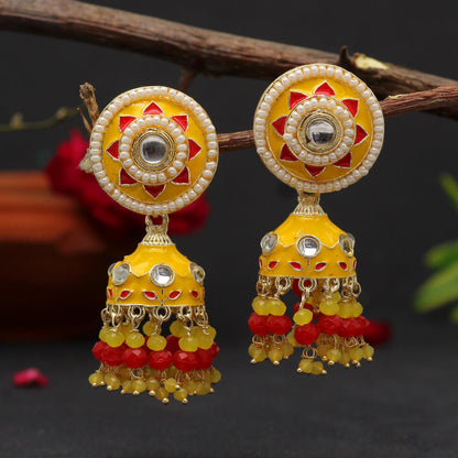 Yellow Color Meenakari Earrings (MKE1774YLW)