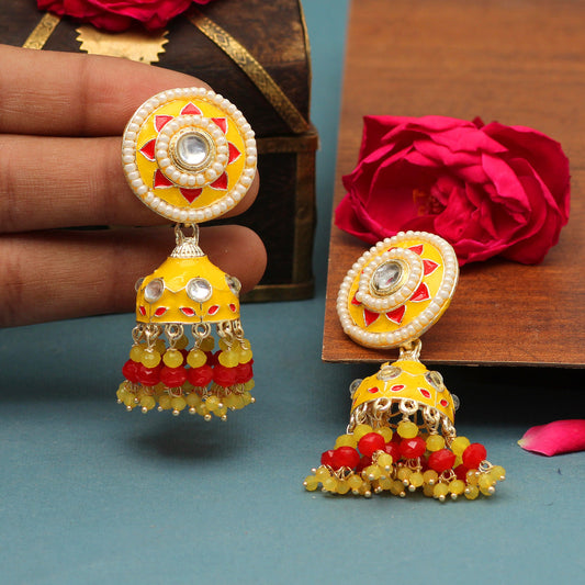Yellow Color Meenakari Earrings (MKE1774YLW)