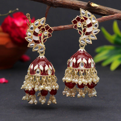 Maroon Color Meenakari Earrings (MKE1775MRN)