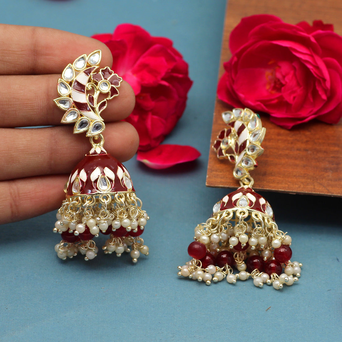 Maroon Color Meenakari Earrings (MKE1775MRN)