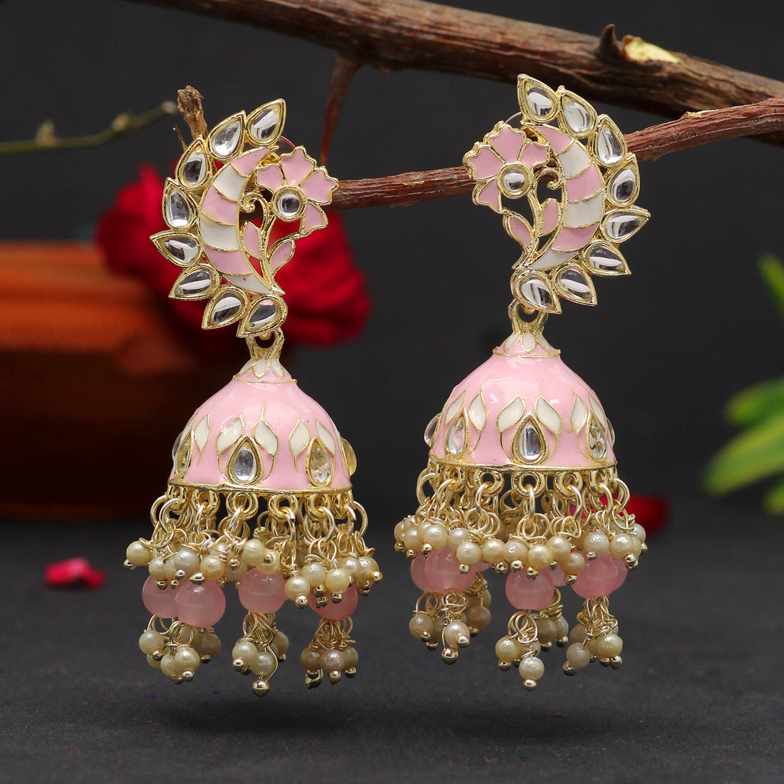 Pink Color Meenakari Earrings (MKE1775PNK)
