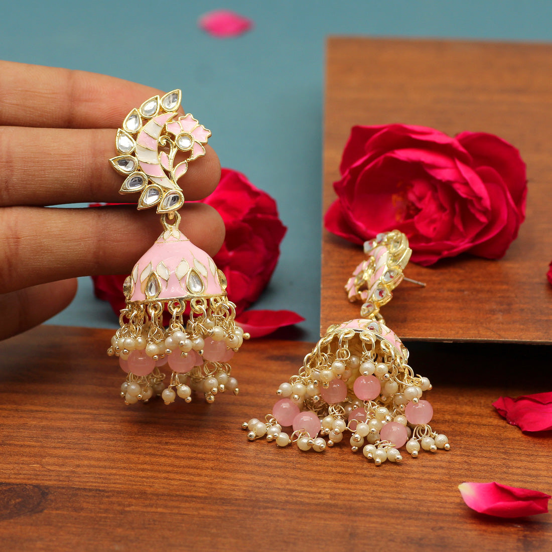 Pink Color Meenakari Earrings (MKE1775PNK)