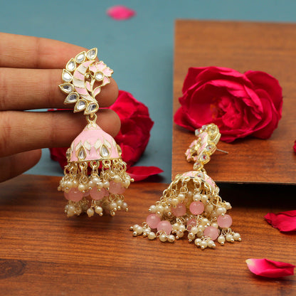 Pink Color Meenakari Earrings (MKE1775PNK)