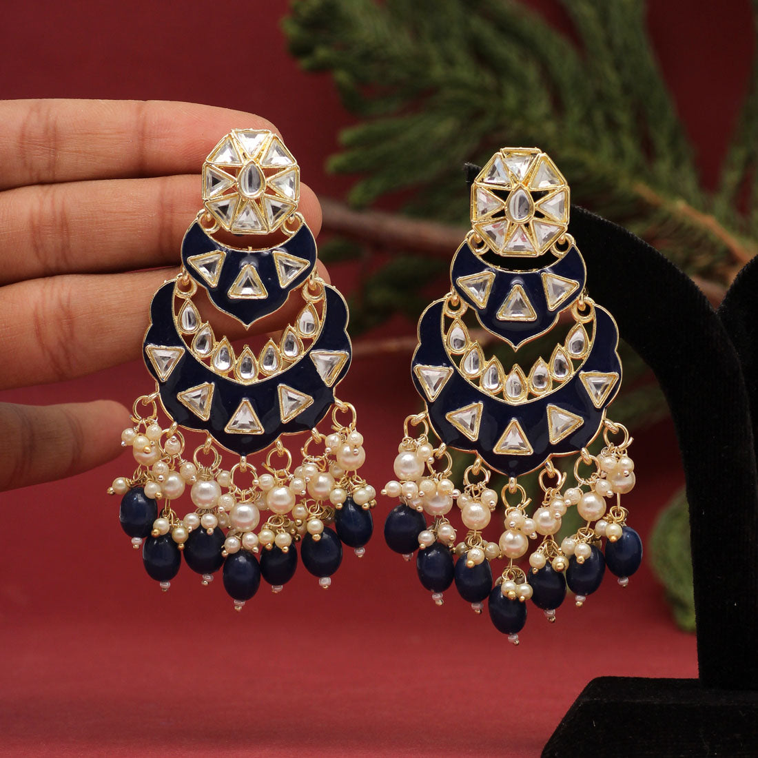 Blue Color Meenakari Earrings (MKE1778BLU)