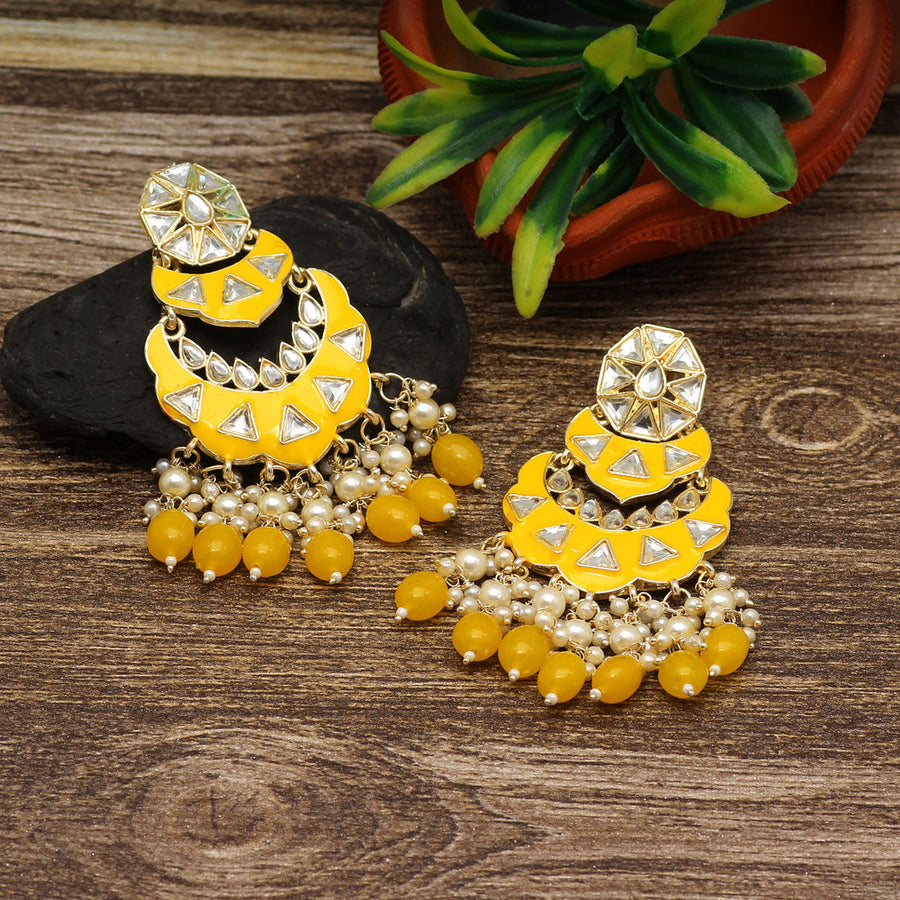 Buy Shoshaa Gold-Plated Handcrafted Mirror Yellow Drop Earrings online