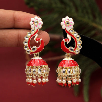 Red Color Meenakari Earrings (MKE1782RED)