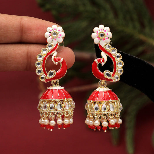 Red Color Meenakari Earrings (MKE1782RED)