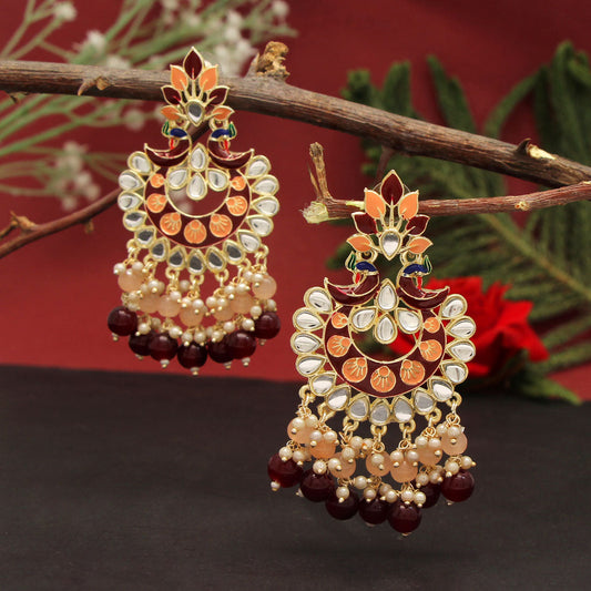 Maroon Color Meenakari Earrings (MKE1785MRN)