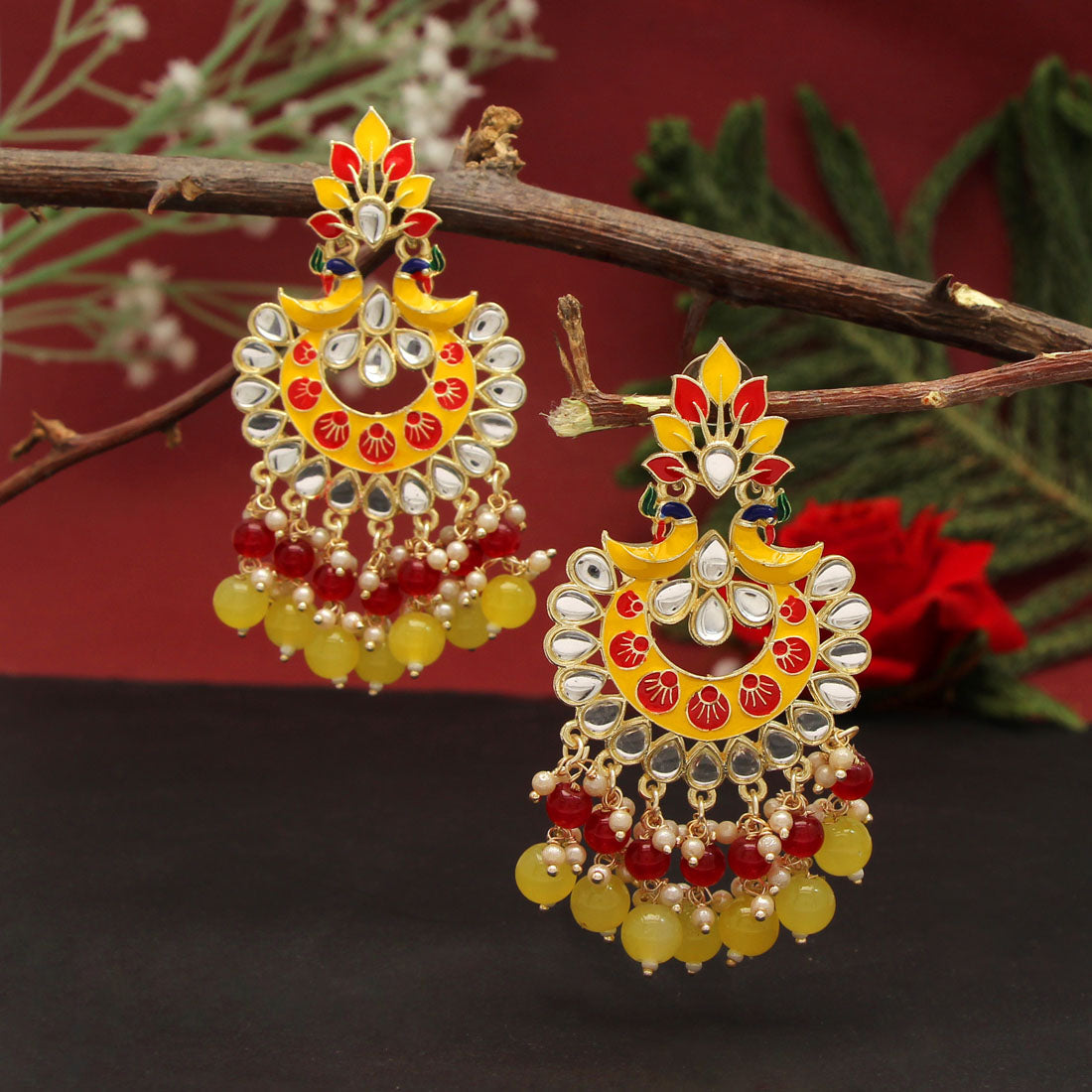 Yellow Color Meenakari Earrings (MKE1785YLW)
