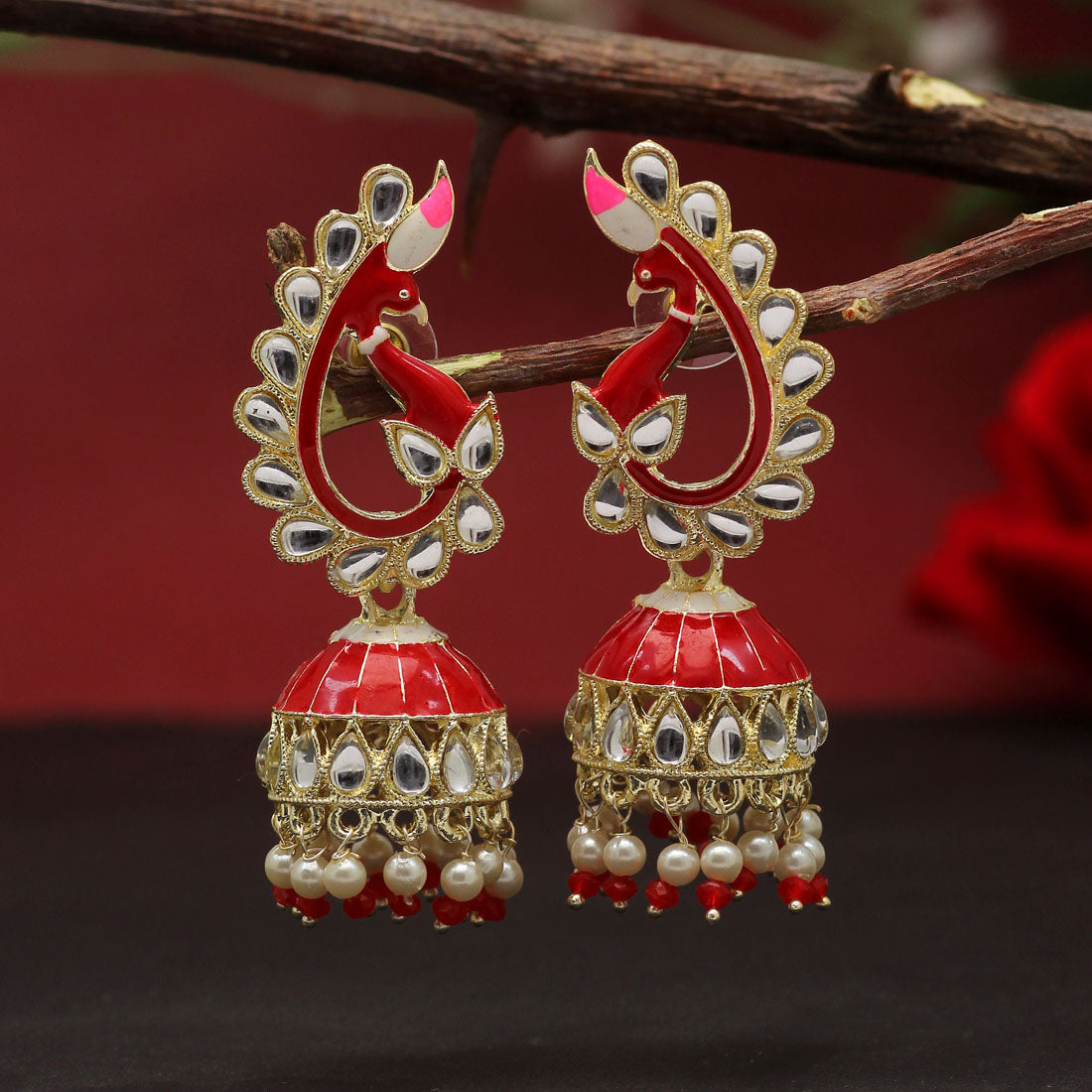 Red Color Meenakari Earrings (MKE1786RED)
