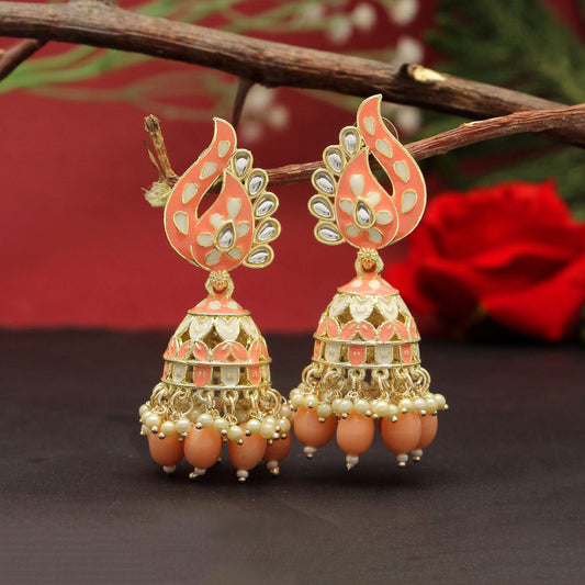 Peach Color Meenakari Earrings (MKE1787PCH)