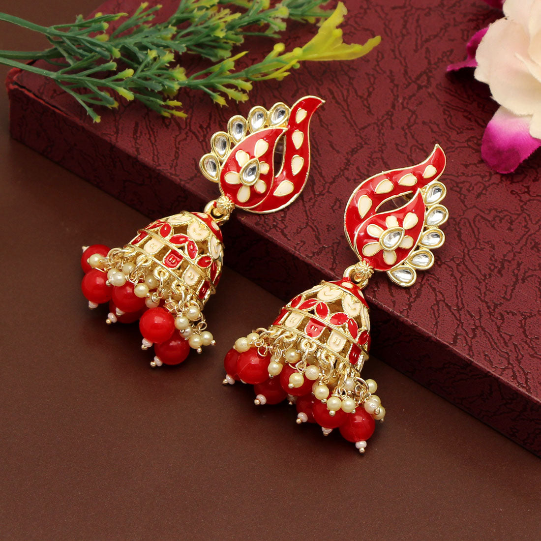 Red Color Meenakari Earrings (MKE1787RED)