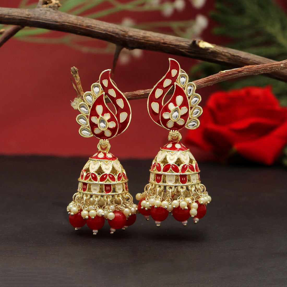 Red Color Meenakari Earrings (MKE1787RED)