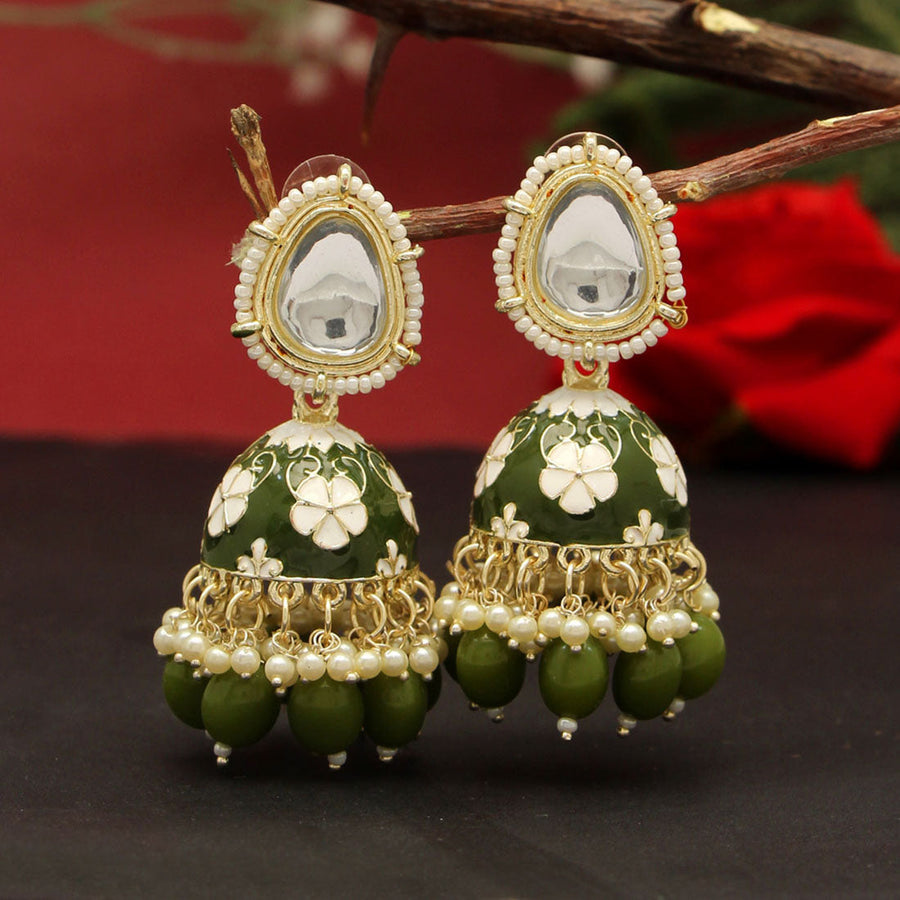 Red Polki Jhumar Type Earrings - Suvitamara