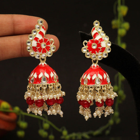 Red Color Meenakari Earrings (MKE1790RED)
