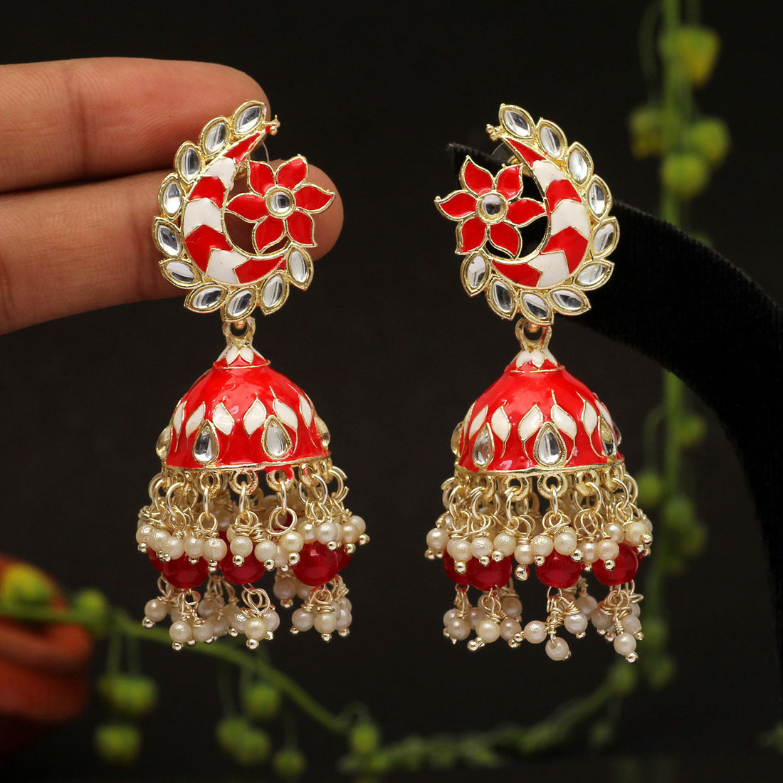 Red Color Meenakari Earrings (MKE1791RED)