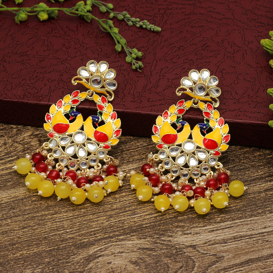 Yellow Color Meenakari Earrings (MKE1792YLW)