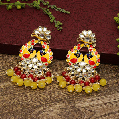 Yellow Color Meenakari Earrings (MKE1792YLW)