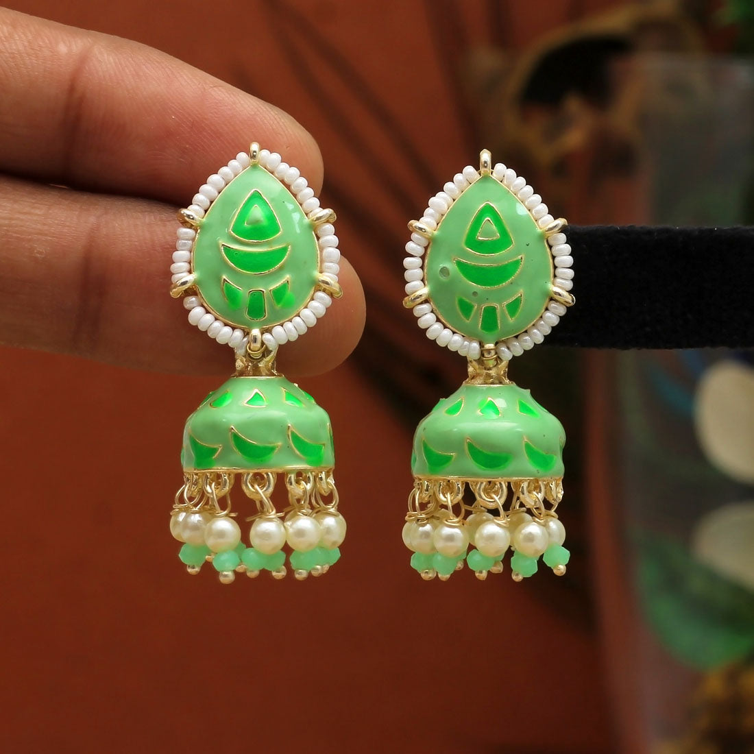 Parrot Green Color Meenakari Earrings (MKE1805PGRN)