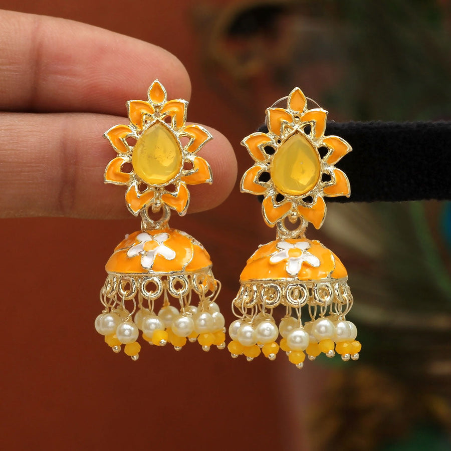 Yellow meenakari deals earrings