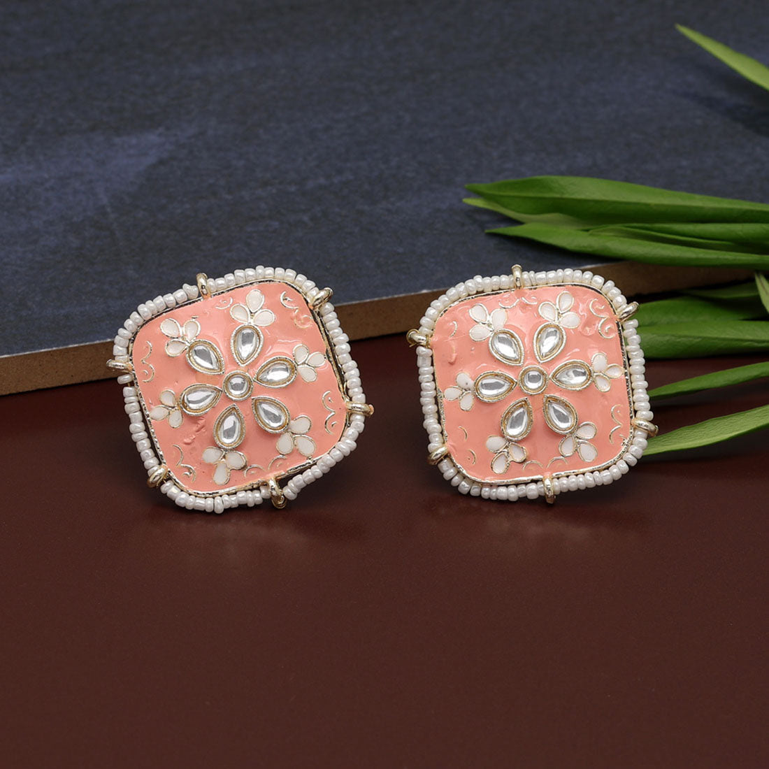 Peach Color Meenakari Stud Earrings (MKE1820PCH)