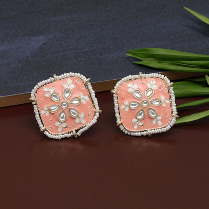 Peach Color Meenakari Stud Earrings (MKE1820PCH)
