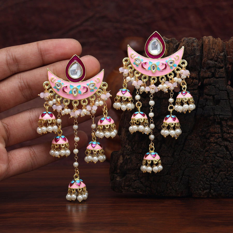 Shop Kriaa Pink Meenakari Kundan Dangler Earrings