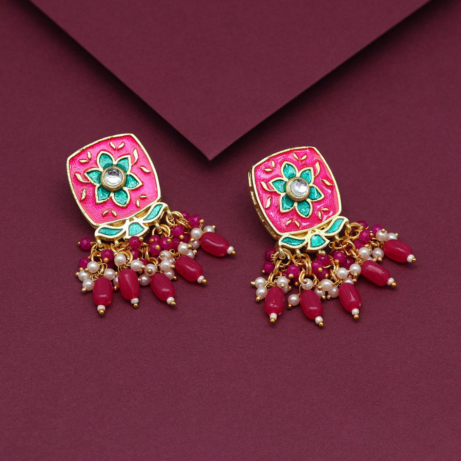 Red Color Fancy Meenakari Earrings - Meenakari Earrings Online – Niscka