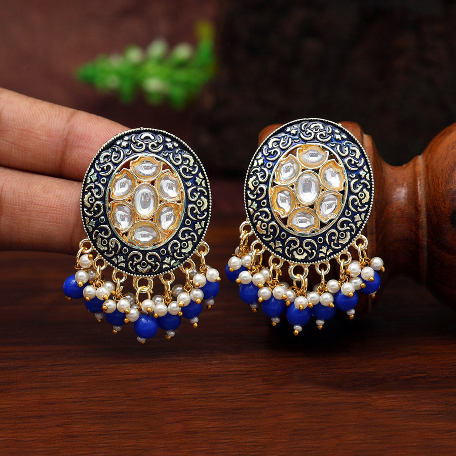 Green & Blue Traditional Meenakari Earrings