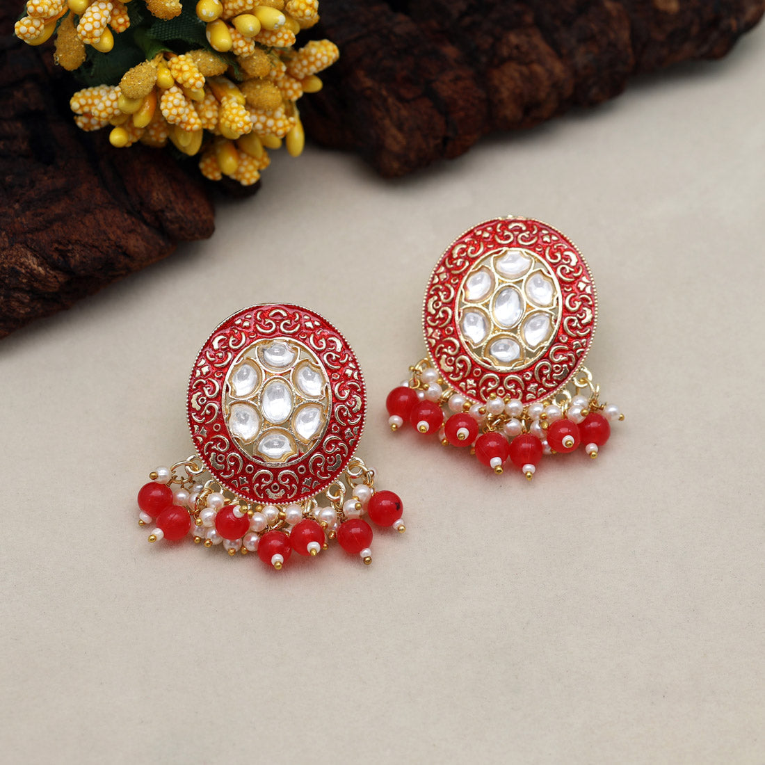 Red Color Meenakari Earrings (MKE1902RED)