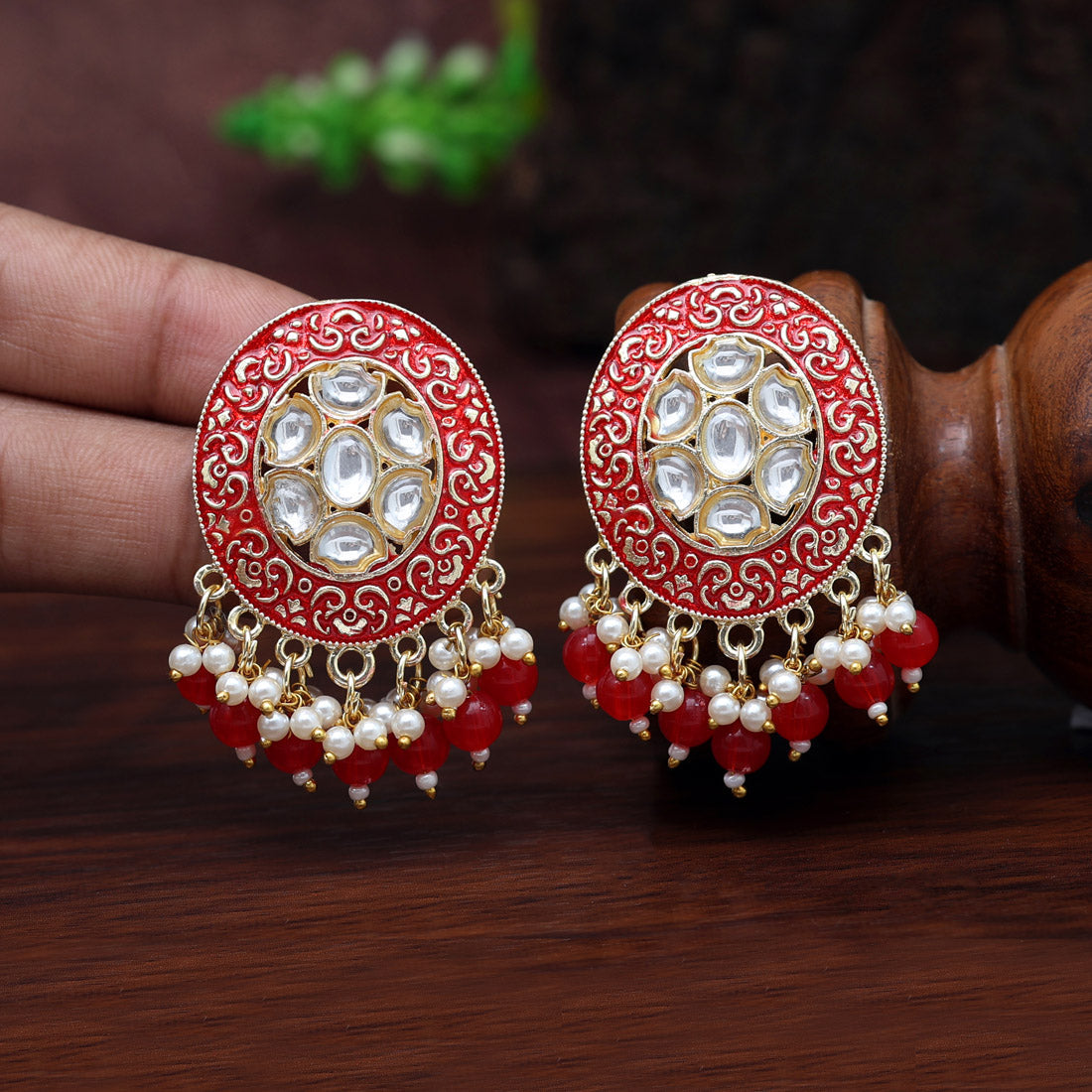 Red Color Meenakari Earrings (MKE1902RED)