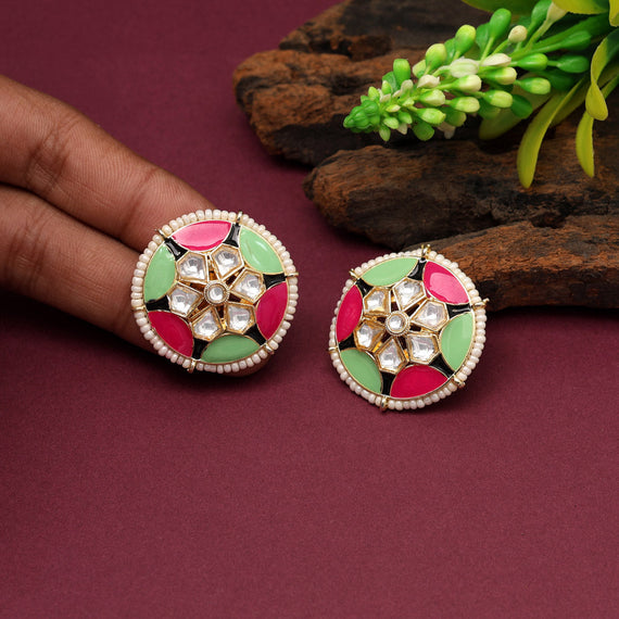 Gold Plated Mint Meenakari Earrings : JCU952