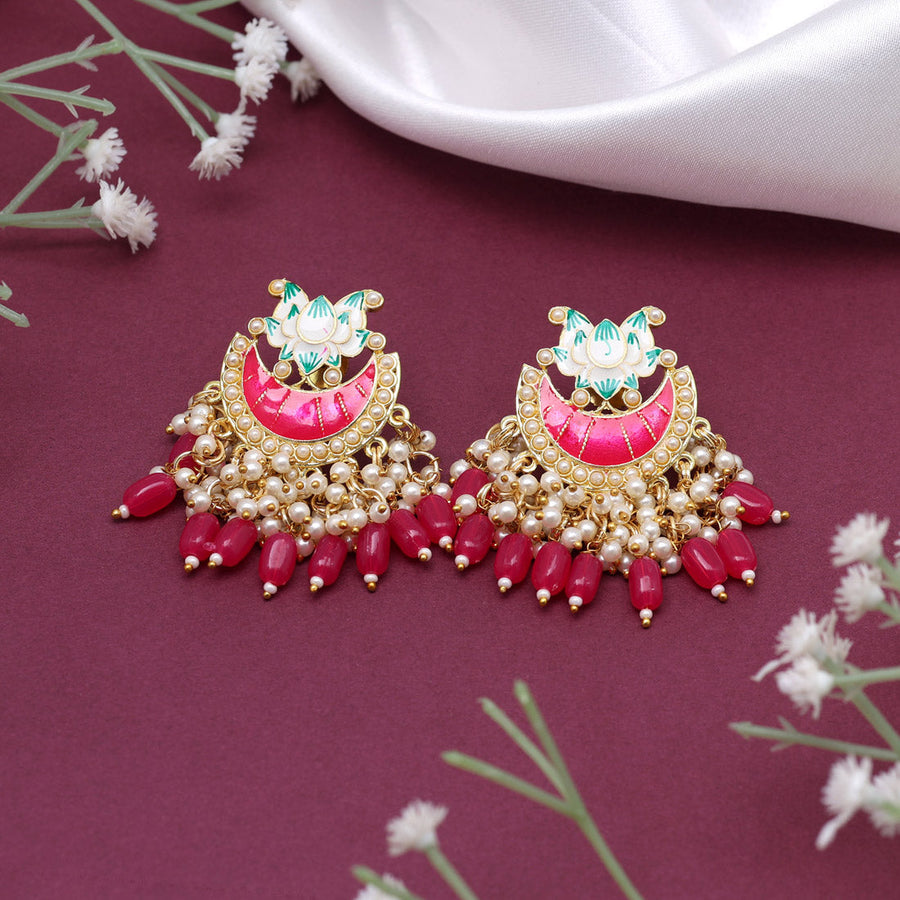 fabula Jewellery White & Rani Pink Jhumka Earrings - Meenakari Floral  Design For Women & Girls Stylish Latest (W-EHC63_AFR1) : Amazon.in: Fashion