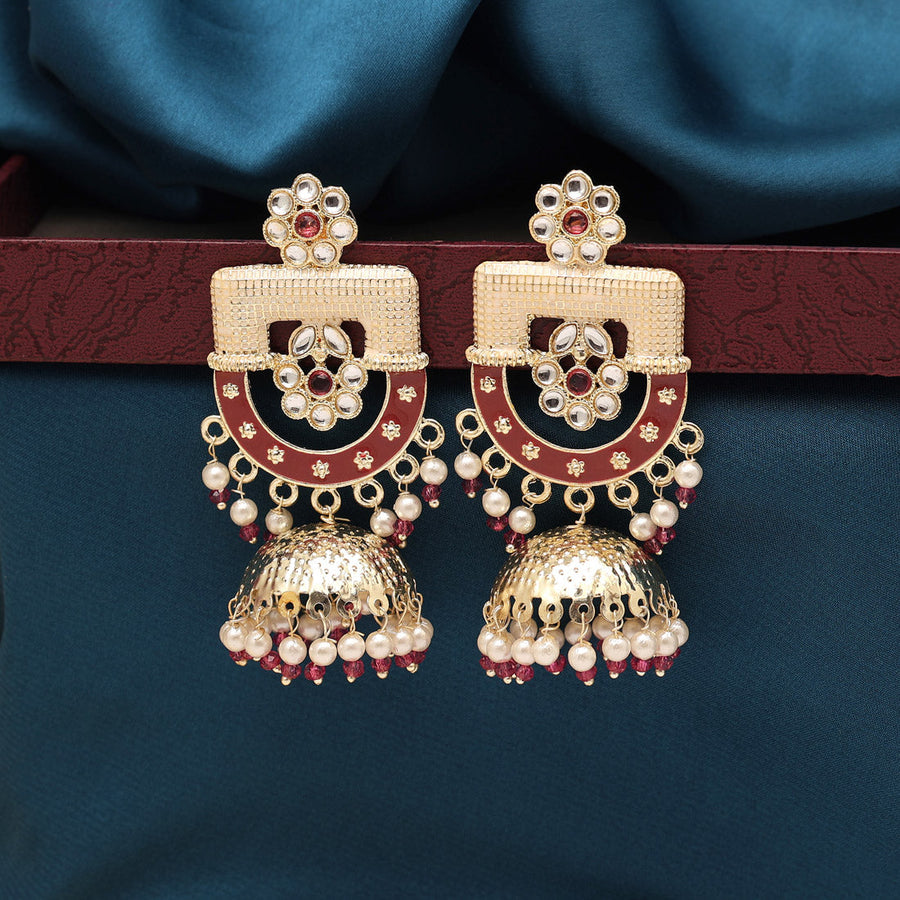 Galaxy Fashion Traditional Rust colored Chandbali Jhumkha Earrings