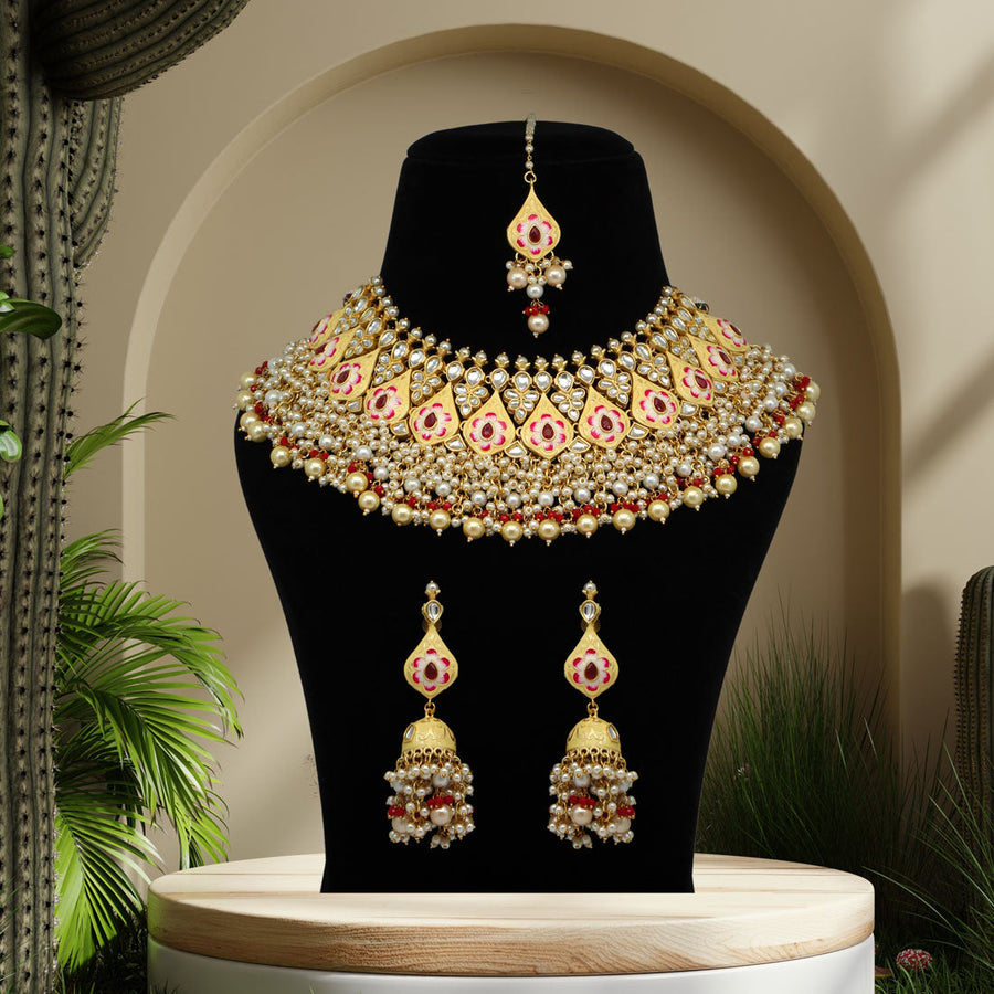 Gold meenakari necklace on sale set