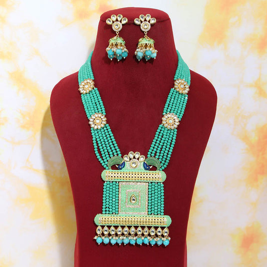 Rama Green Color Kundan Meenakari Necklace Set (MKN459RGRN)