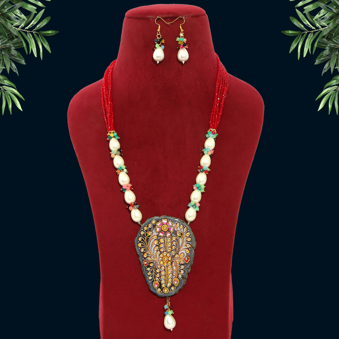 Multi Color Hand Painted Meenakari Necklace Set (MKN470MLT)