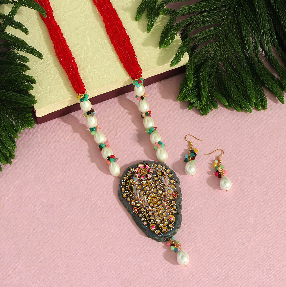Multi Color Hand Painted Meenakari Necklace Set (MKN470MLT)