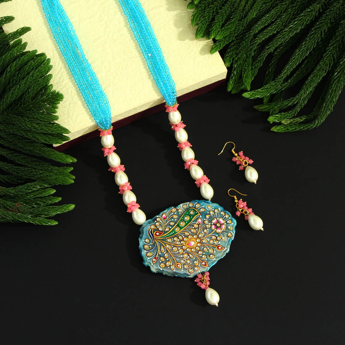 Multi Color Hand Painted Meenakari Necklace Set (MKN473MLT)