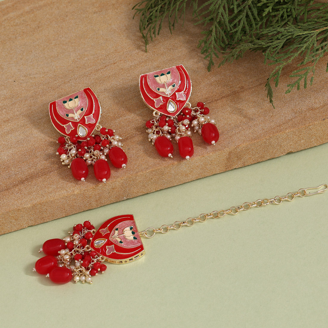 Red Color Choker Meenakari Necklace Set (MKN551RED)