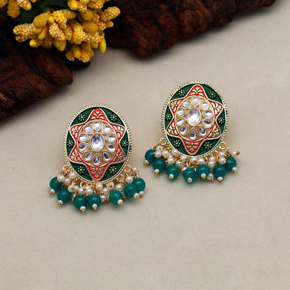 Green Color Mint Meena Earrings (MNTE457GRN)