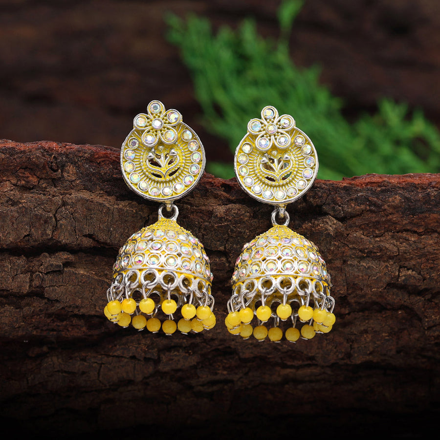 LIGHT WEIGHT OXIDIZED YELLOW COLOUR ENAMEL JHUMKA - BOHO EARRINGS -