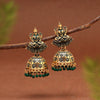 Green Color Goddess Lakshmi Oxidised Mint Meena Earrings (MNTE478GRN)