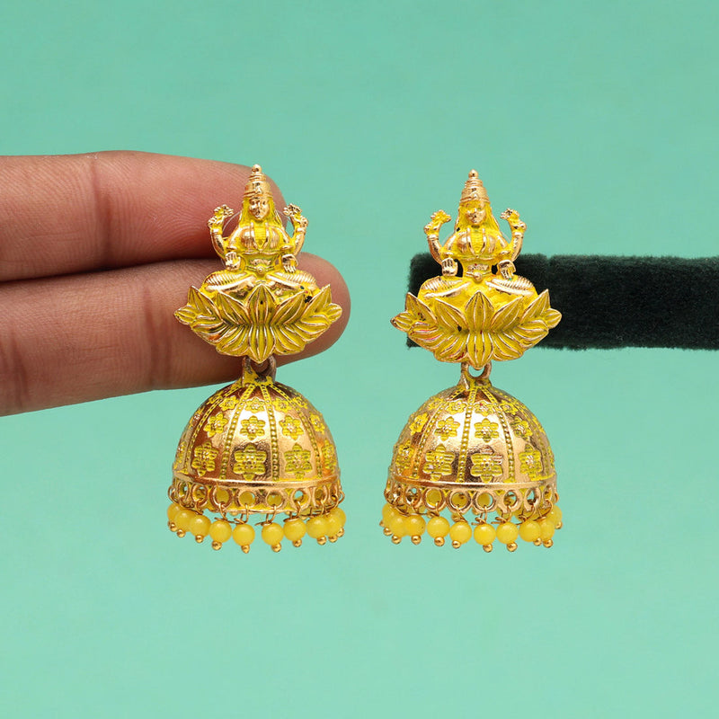 Yellow Color Goddess Lakshmi Oxidised Mint Meena Earrings (MNTE478YLW)