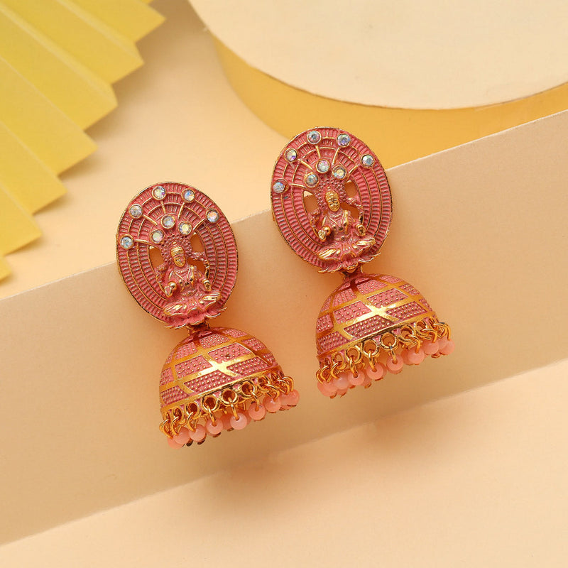 Peach Color Oxidised Mint Meena Earrings (MNTE479PCH)