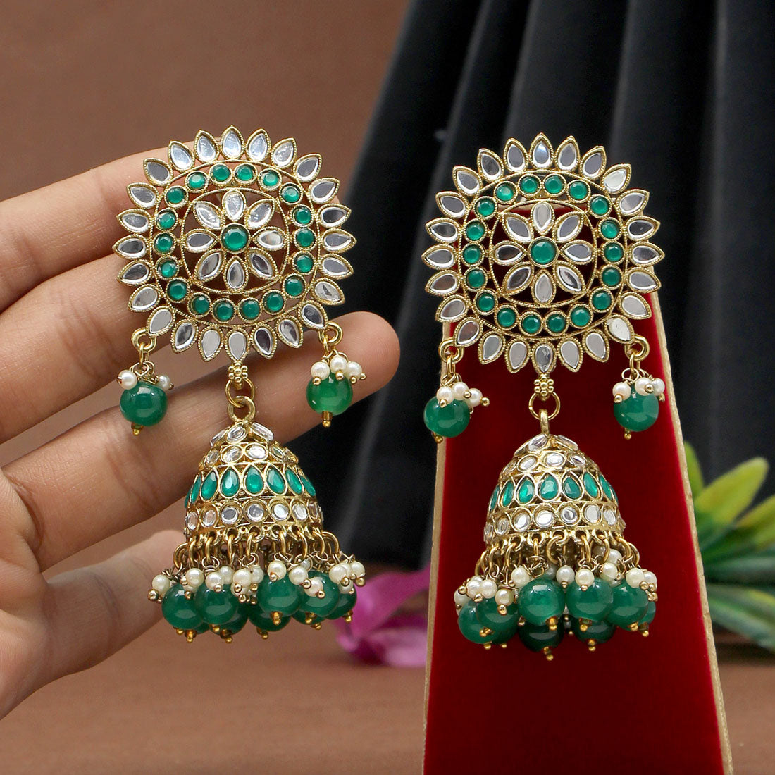 Green Color Mirror Earrings (MRE125GRN)