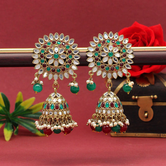 Maroon & Green Color Mirror Earrings (MRE125MG)