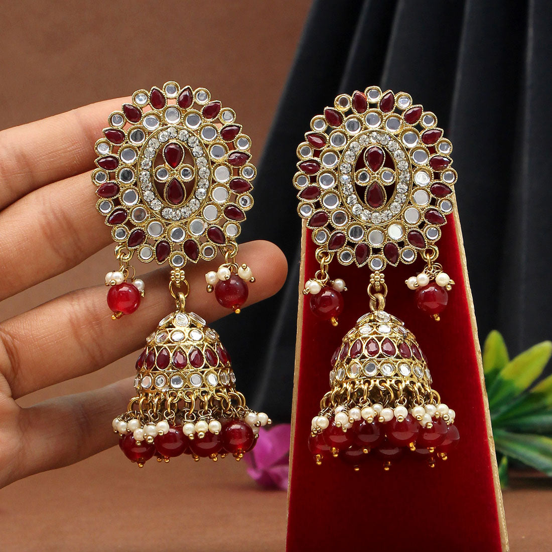 Maroon Color Mirror Earrings (MRE126MRN)